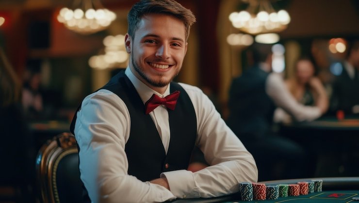 Antarmuka aplikasi rmslot menampilkan meja blackjack Pragmatic Play dengan kontrol taruhan yang jelas